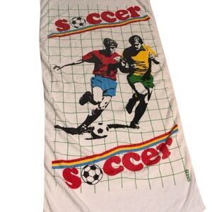 Vintage 80s 90s Soccer Graphic Bath Beach Towel Retro Sports